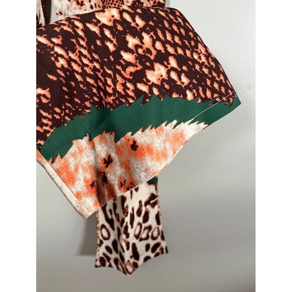 Animal Print Pant XL Brown Pull On Striped Wide Leg Leopard Safari Classic Chic - Picture 3 of 13